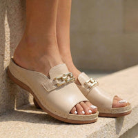 Kylie | Womens Orthopedic Slip-On Buckle Detail Sandals Beige