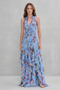 Bella - Romantic Rose Halter Maxi Dress