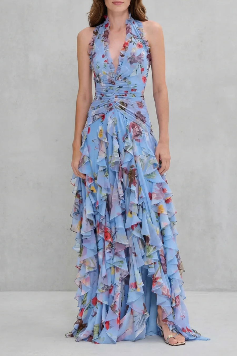 Bella - Romantic Rose Halter Maxi Dress