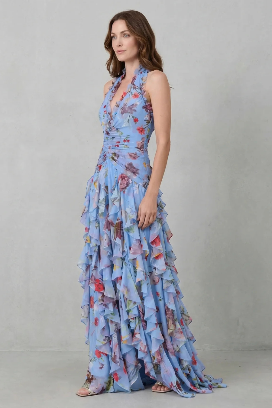 Bella - Romantic Rose Halter Maxi Dress