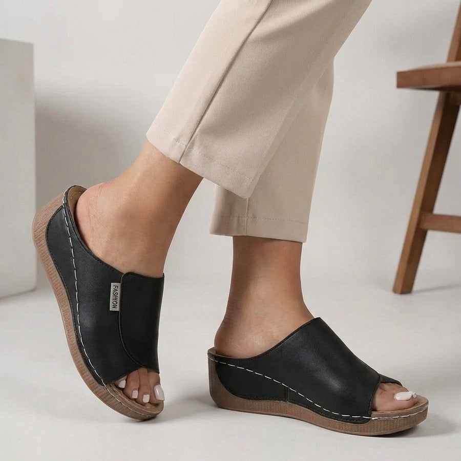 Madison | Womens Orthopedic Slip-On Wedge Comfort Slippers Black