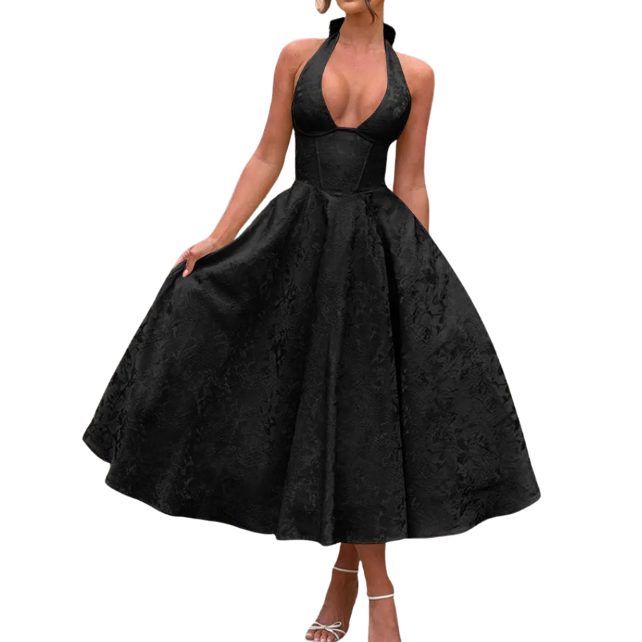 Camille - Embroidered Halter Evening Dress