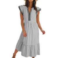 Illyria – Striped Ruffle Sleeve Midi Dress