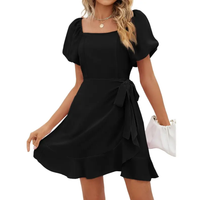 Cressida – Square Neck Puff Sleeve Tie Waist Summer Dress