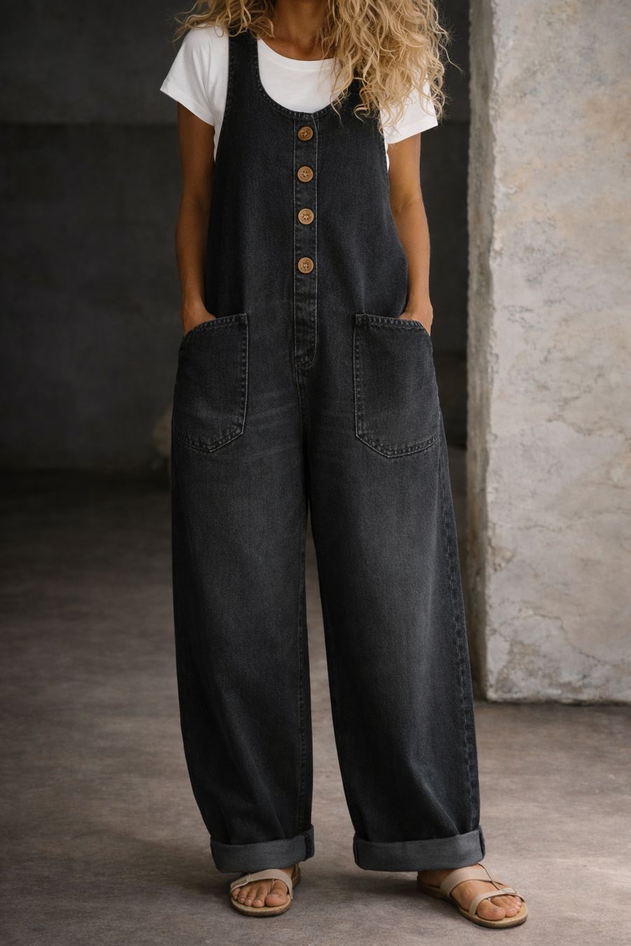 Ivara - Vintage Washed Cotton Denim Overalls