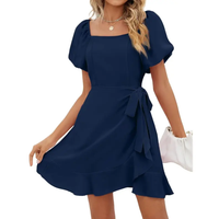Cressida – Square Neck Puff Sleeve Tie Waist Summer Dress