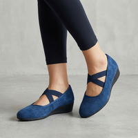 Natalie | Womens Orthopedic Criss-Cross Strap Wedge Flats Blue