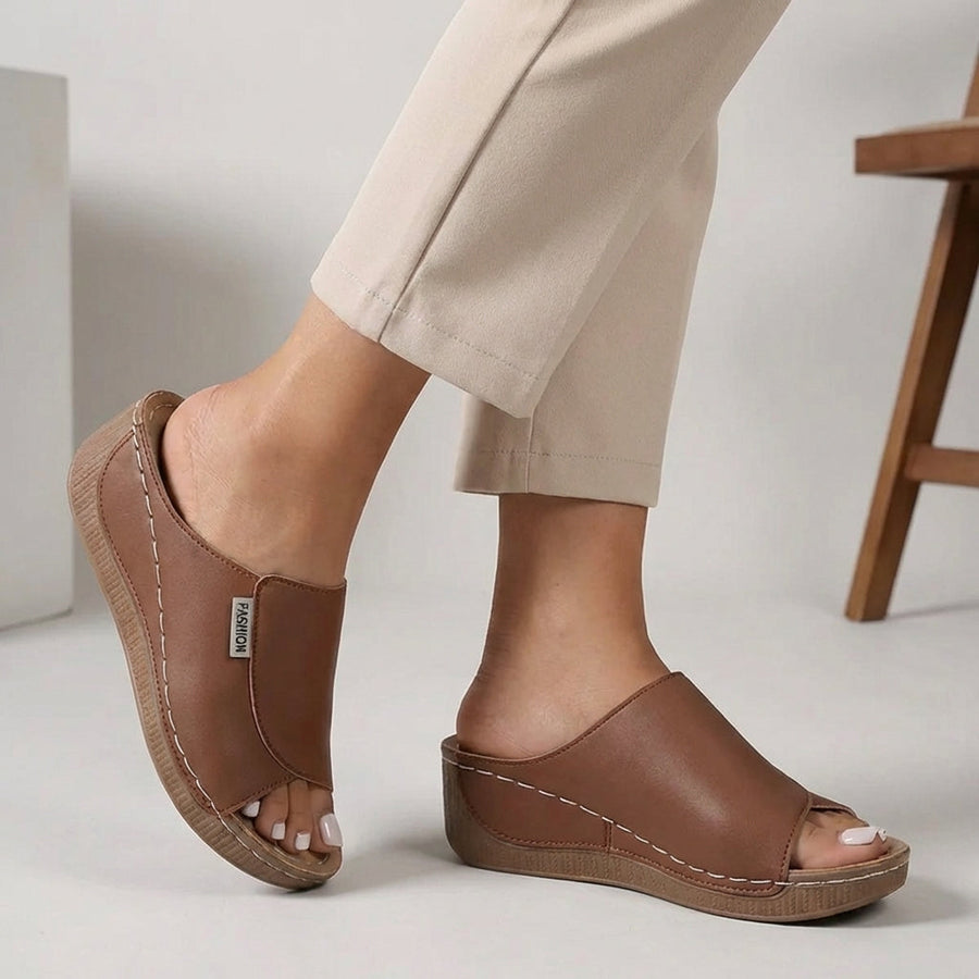 Madison | Womens Orthopedic Slip-On Wedge Comfort Slippers Brown