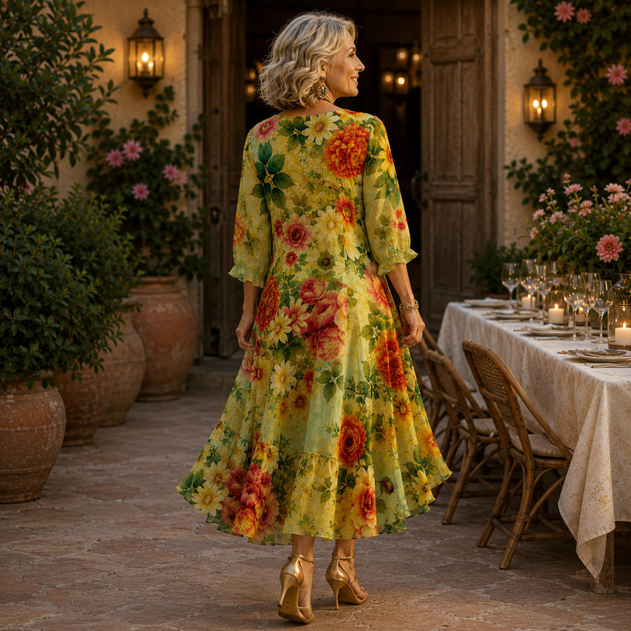 Aimee - Floral V-Neck Midi Dress