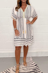 Emily | Womens Boho Printed Tassel Mini Dress Gray