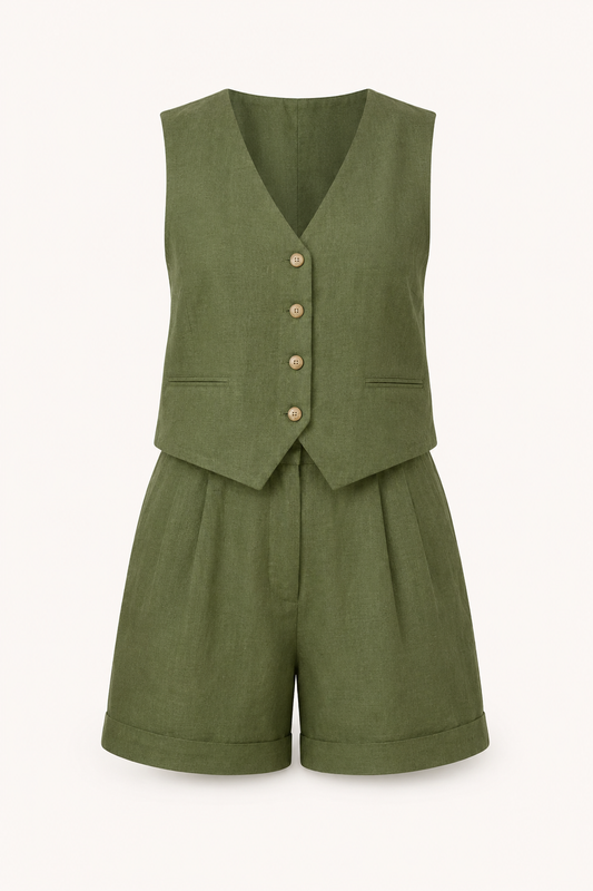 Rita Linen Vest and Shorts Set