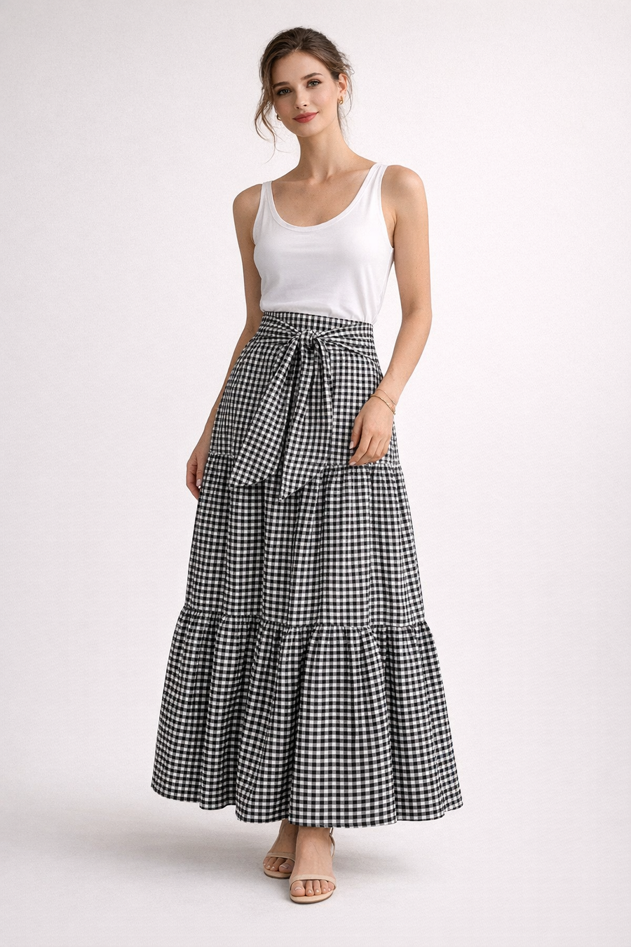 Ailsa Plaid Tiered Maxi Skirt