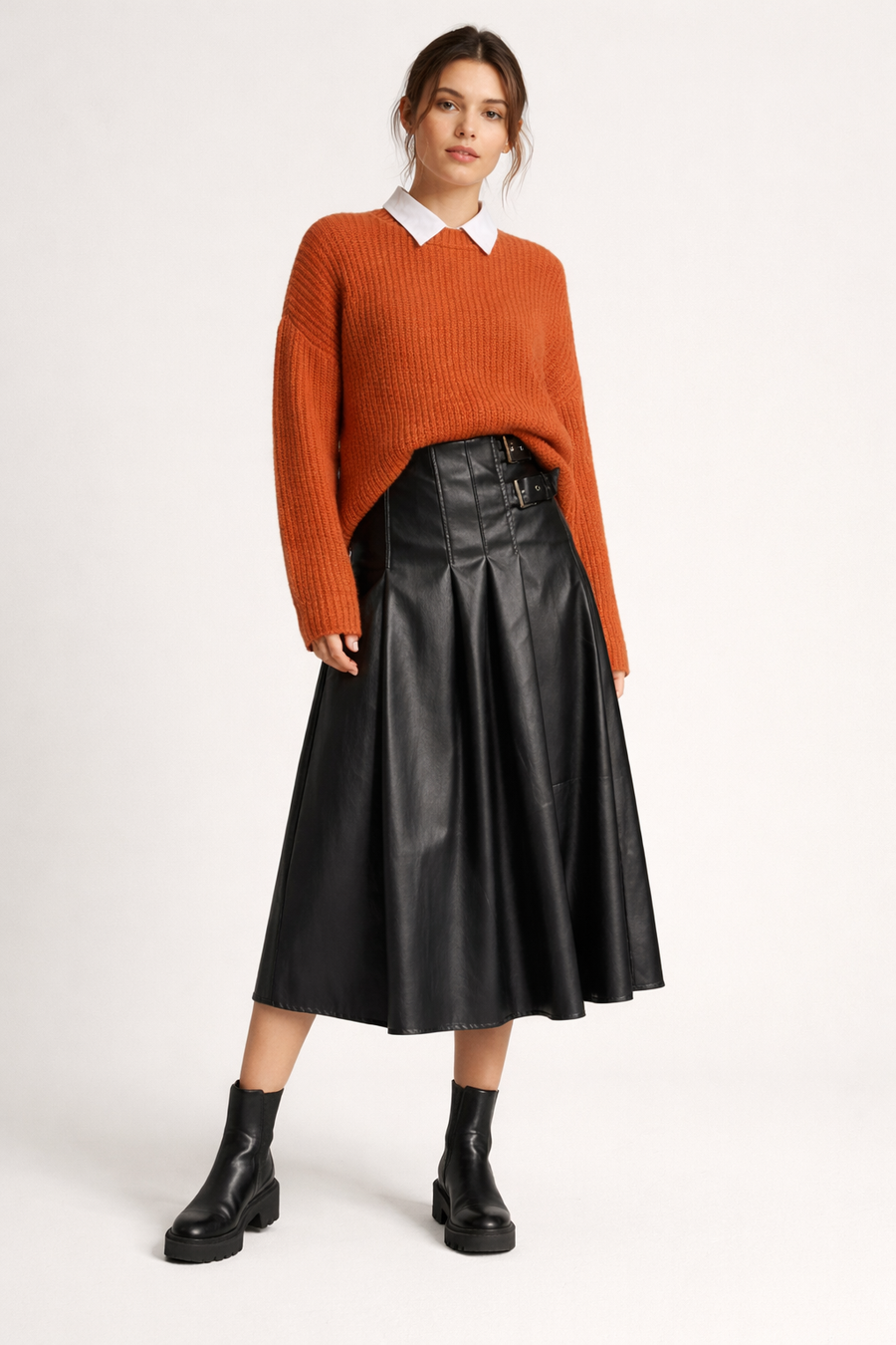 Valeria Leather-Effect Midi Skirt