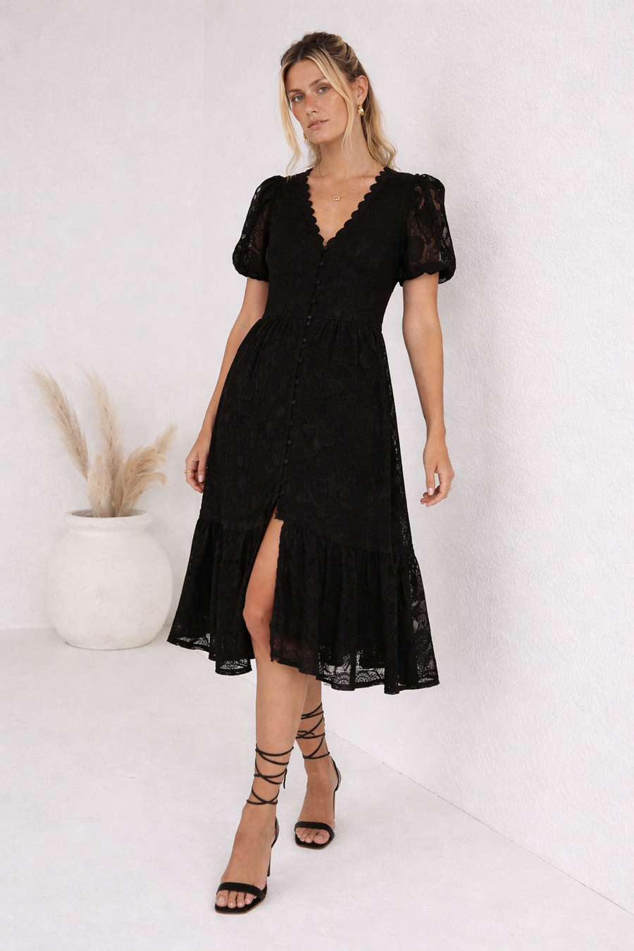 Valen Lace V-Neck Midi Dress