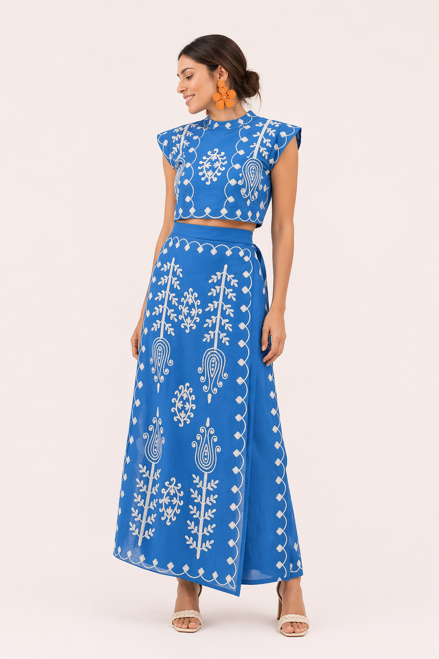 Rita Embroidered Top and Midi Skirt Set