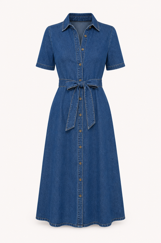 Klara Belted Denim Midi Dress