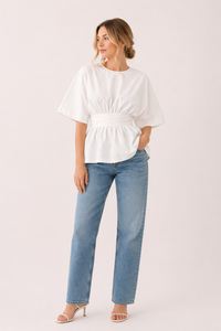 Natalia Wide-Sleeve V-Neck Blouse