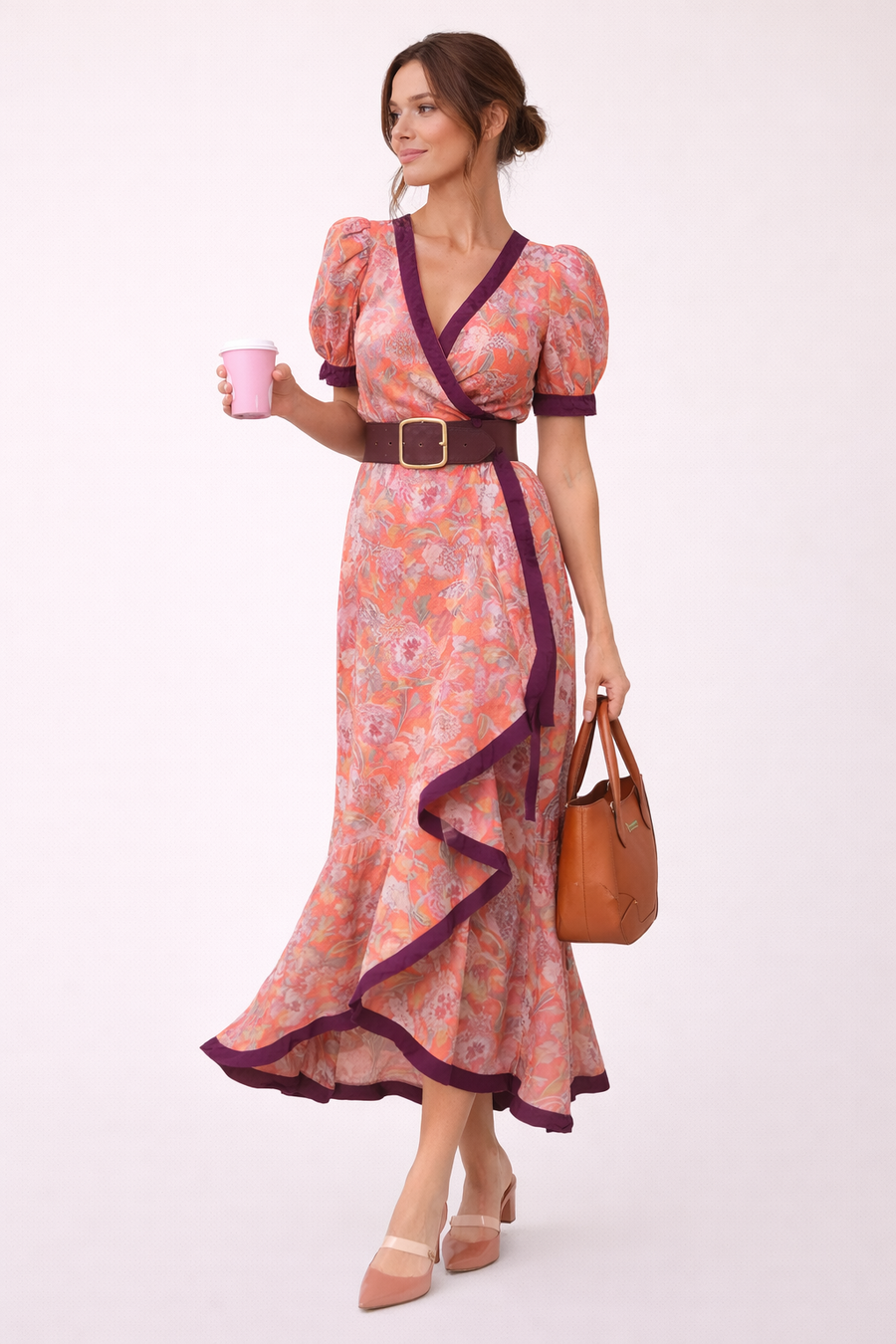 Anahi Printed Short-Sleeve Maxi Dress