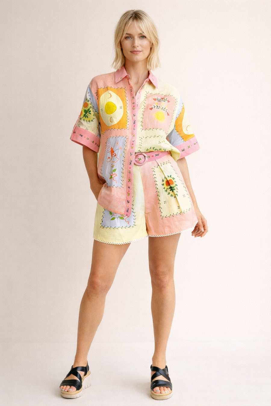 Monroe Linen-Print Shirt and Shorts Set