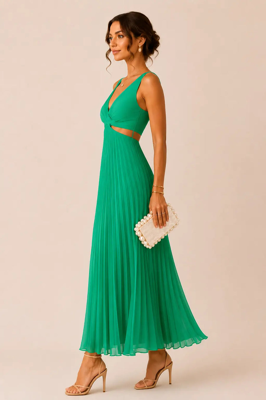 Beatrix – Pleated V-Neck Maxi Dress