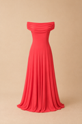 Bridget - Coral Bardot Maxi Dress