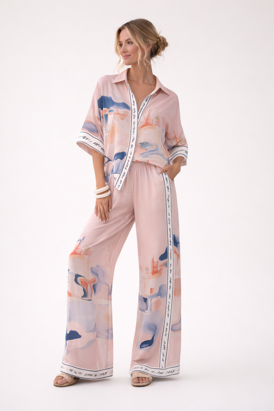 Zara Patterned Shirt and Wide-Leg Pants Set