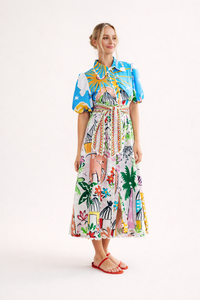 Zafrina Tropical Print Midi Dress