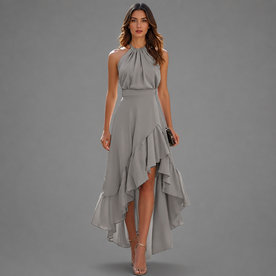 Carissa - Asymmetric Halterneck Midi Dress