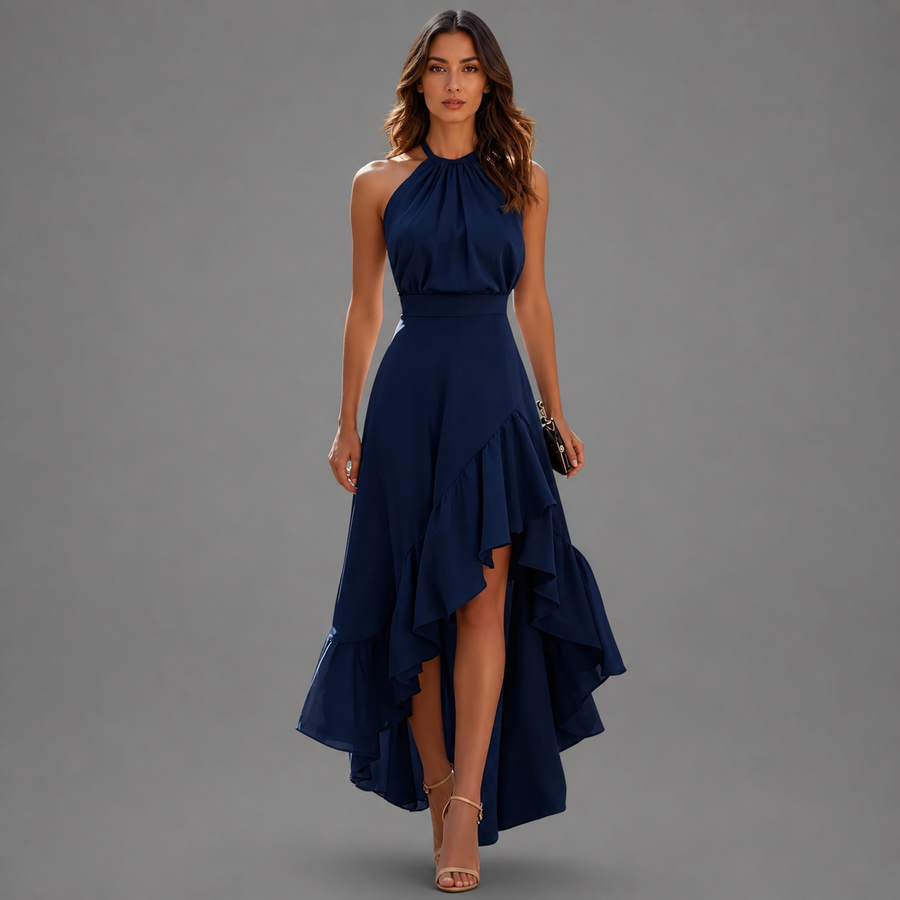 Carissa - Asymmetric Halterneck Midi Dress