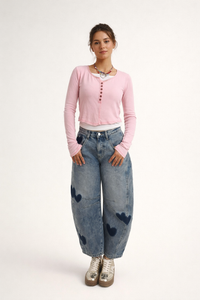 Elodie Heart-Print Wide-Leg Jeans