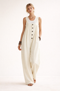 Corinna Wide-Strap Button-Front Jumpsuit