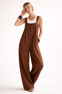Corinna Wide-Strap Button-Front Jumpsuit