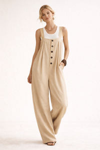Corinna Wide-Strap Button-Front Jumpsuit
