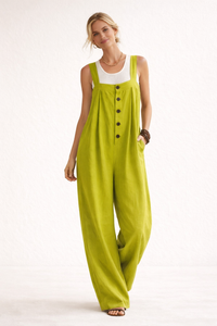 Corinna Wide-Strap Button-Front Jumpsuit