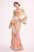 Helga Floral Flared-Sleeve Maxi Dress