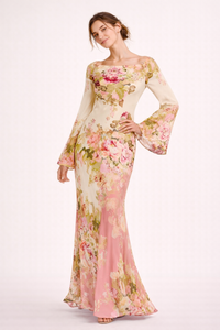 Helga Floral Flared-Sleeve Maxi Dress