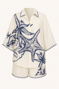 Lidia Mediterranean Print Shirt and Shorts Set