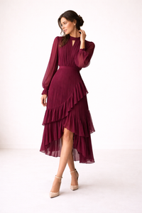 Anika Pleated Long Sleeve Midi Dress