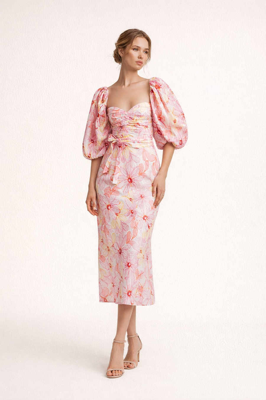 Klara Floral Puff Sleeve Midi Dress