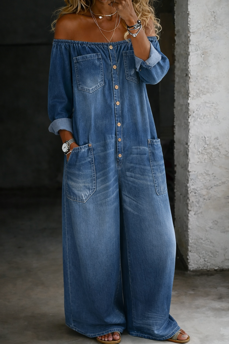 Celia - Off Shoulder Long Sleeve Jumpsuit