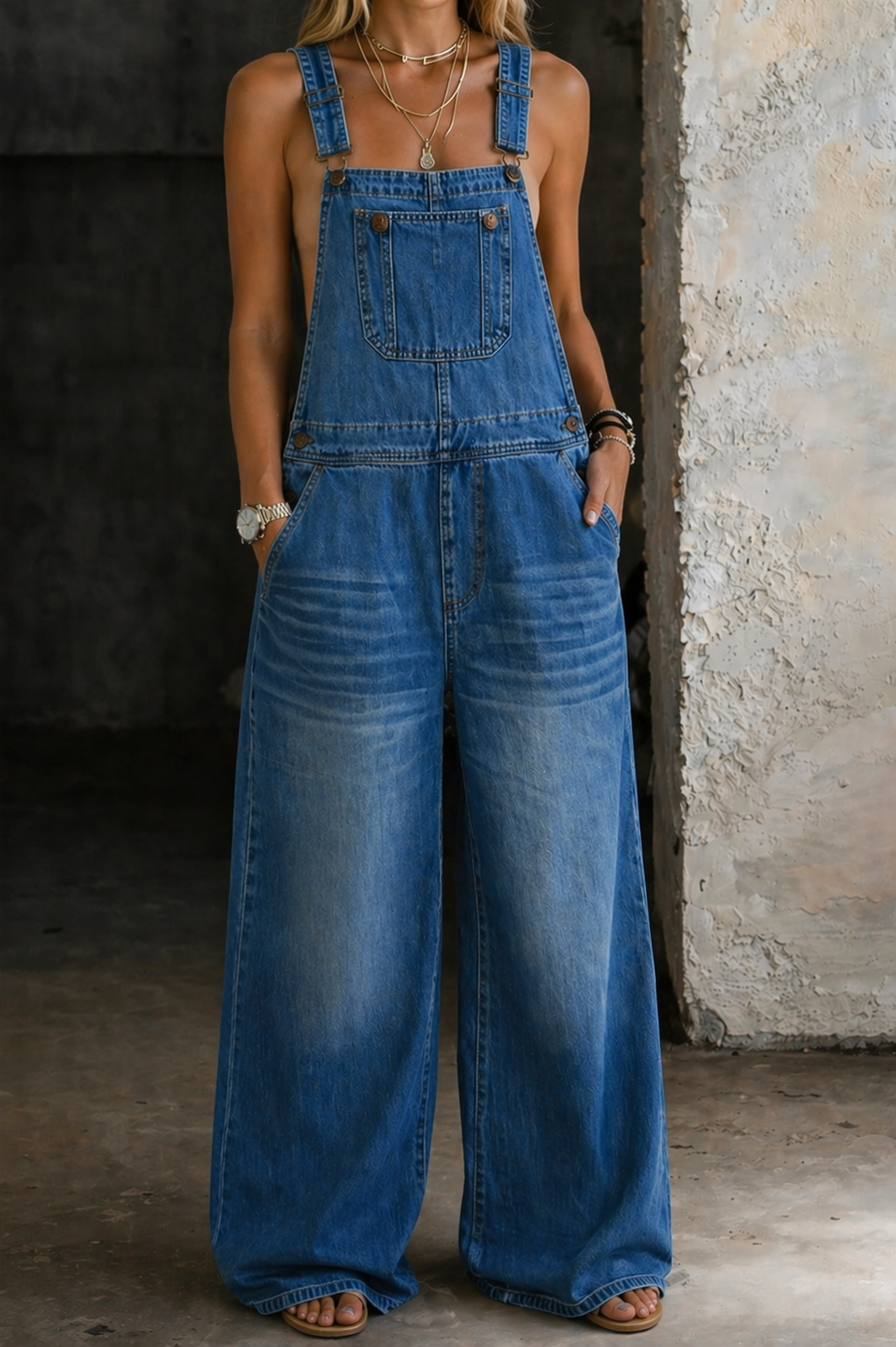 Riva - Elastic Waist Denim Jumpsuit