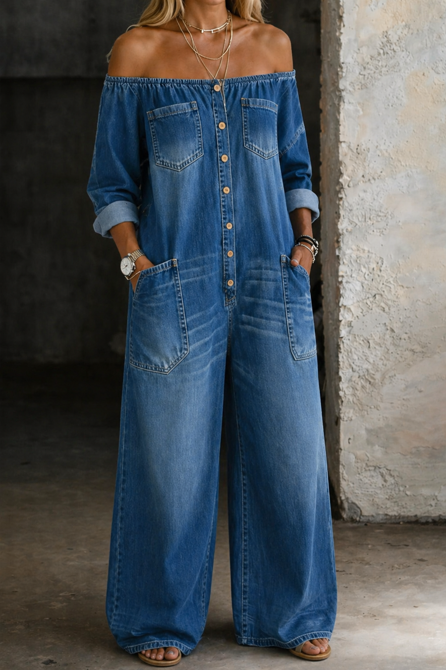 Celia - Off Shoulder Long Sleeve Jumpsuit