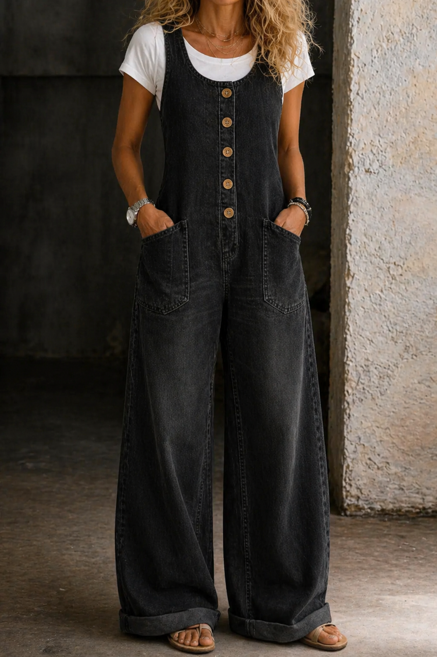 Ivara - Vintage Washed Cotton Denim Overalls