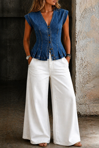 Jovie - V-Neck Denim Top