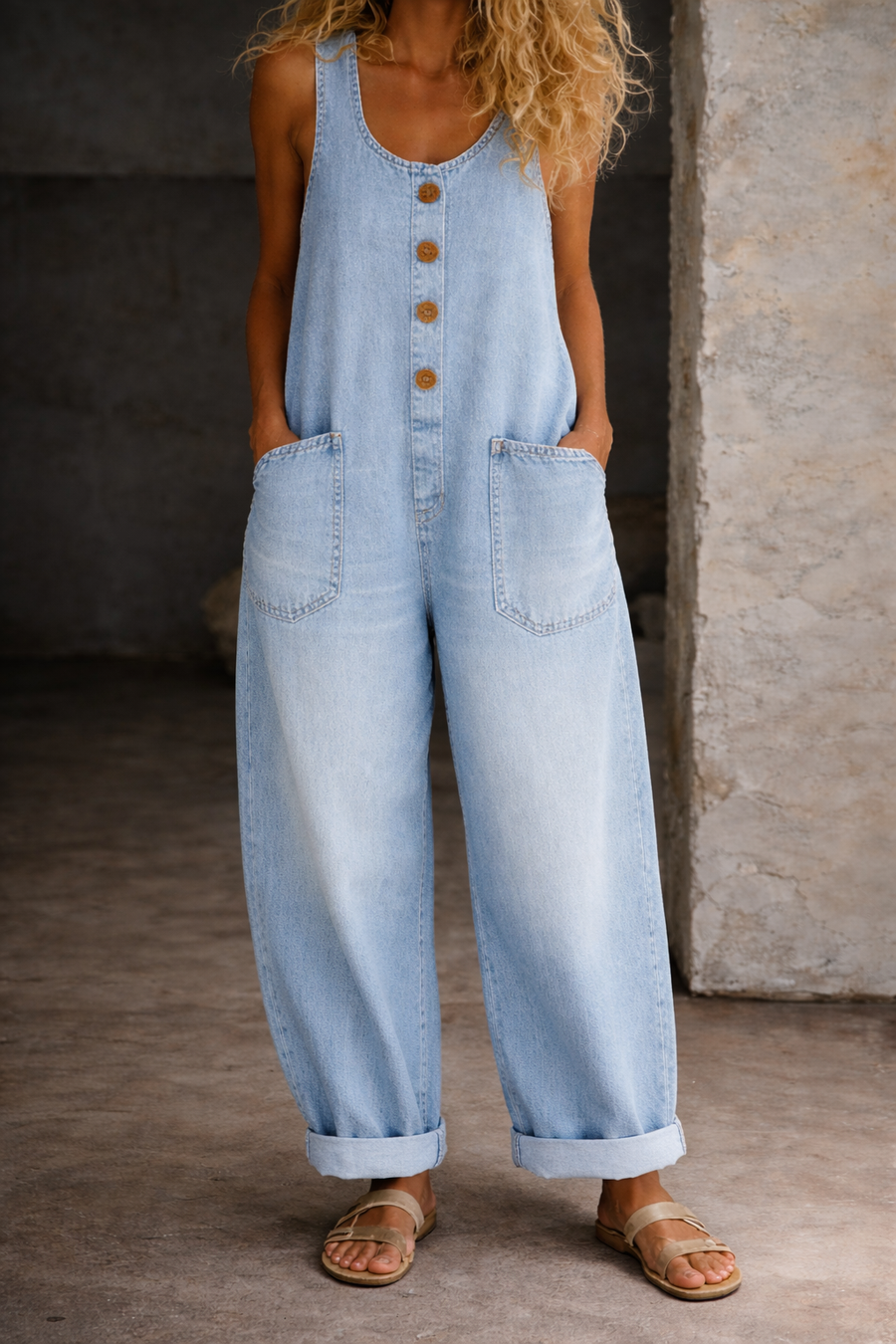 Nola - Vintage Washed Cotton Denim Overalls