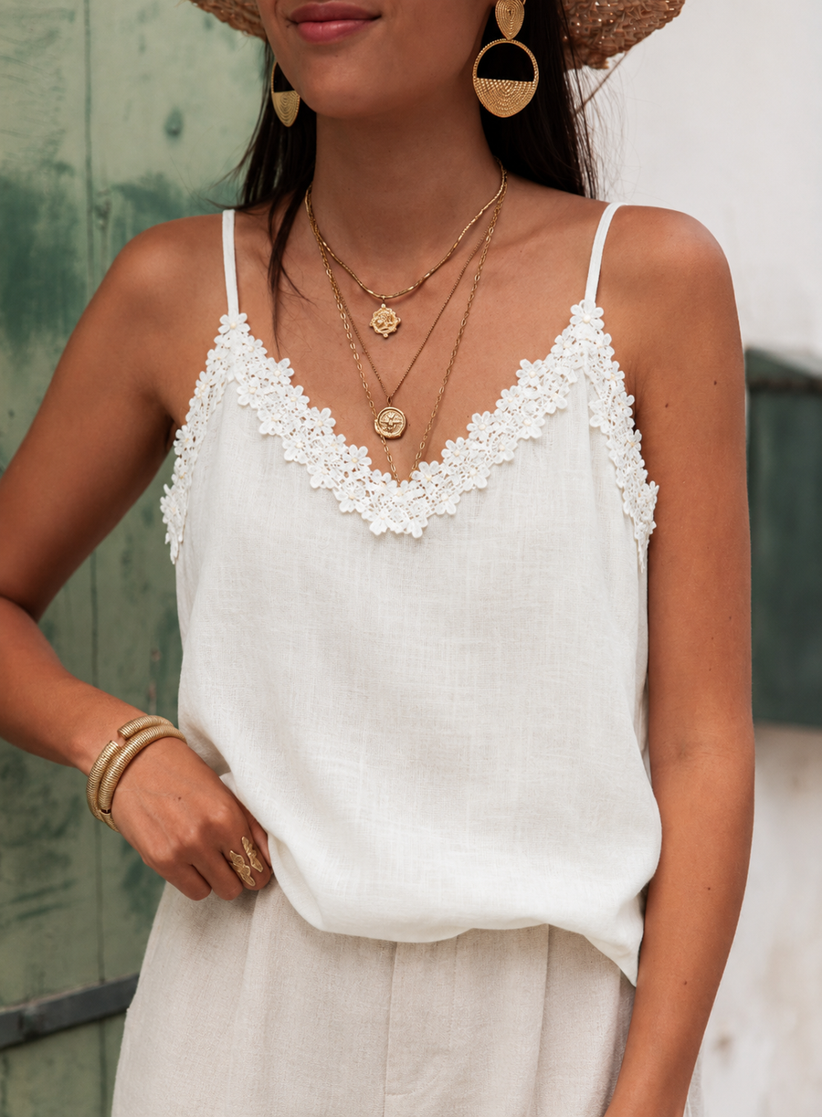 Saoirse | Women's Daisy Trim Sleeveless Camisole Top