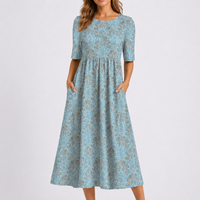 Delphine | Women's Floral Print Short Sleeve Midi Dress