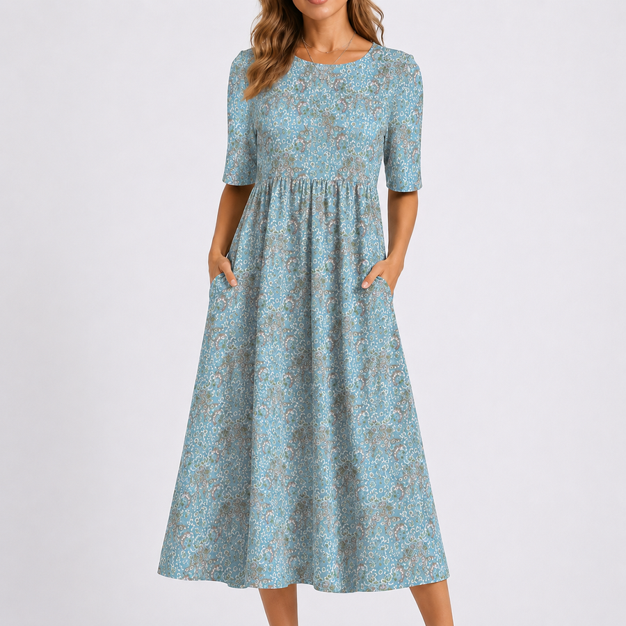 Delphine | Women's Floral Print Short Sleeve Midi Dress
