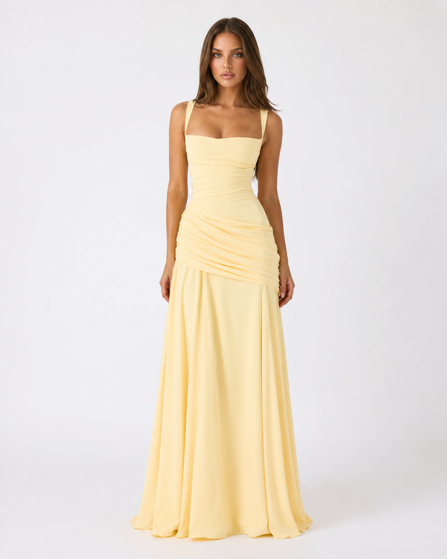 Kira – Ruched Square Neck Maxi Dress