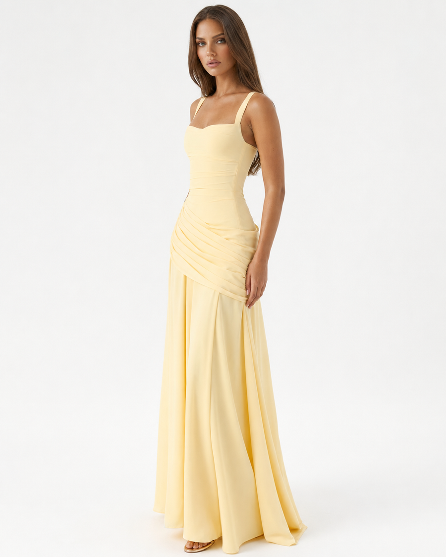 Kira – Ruched Square Neck Maxi Dress